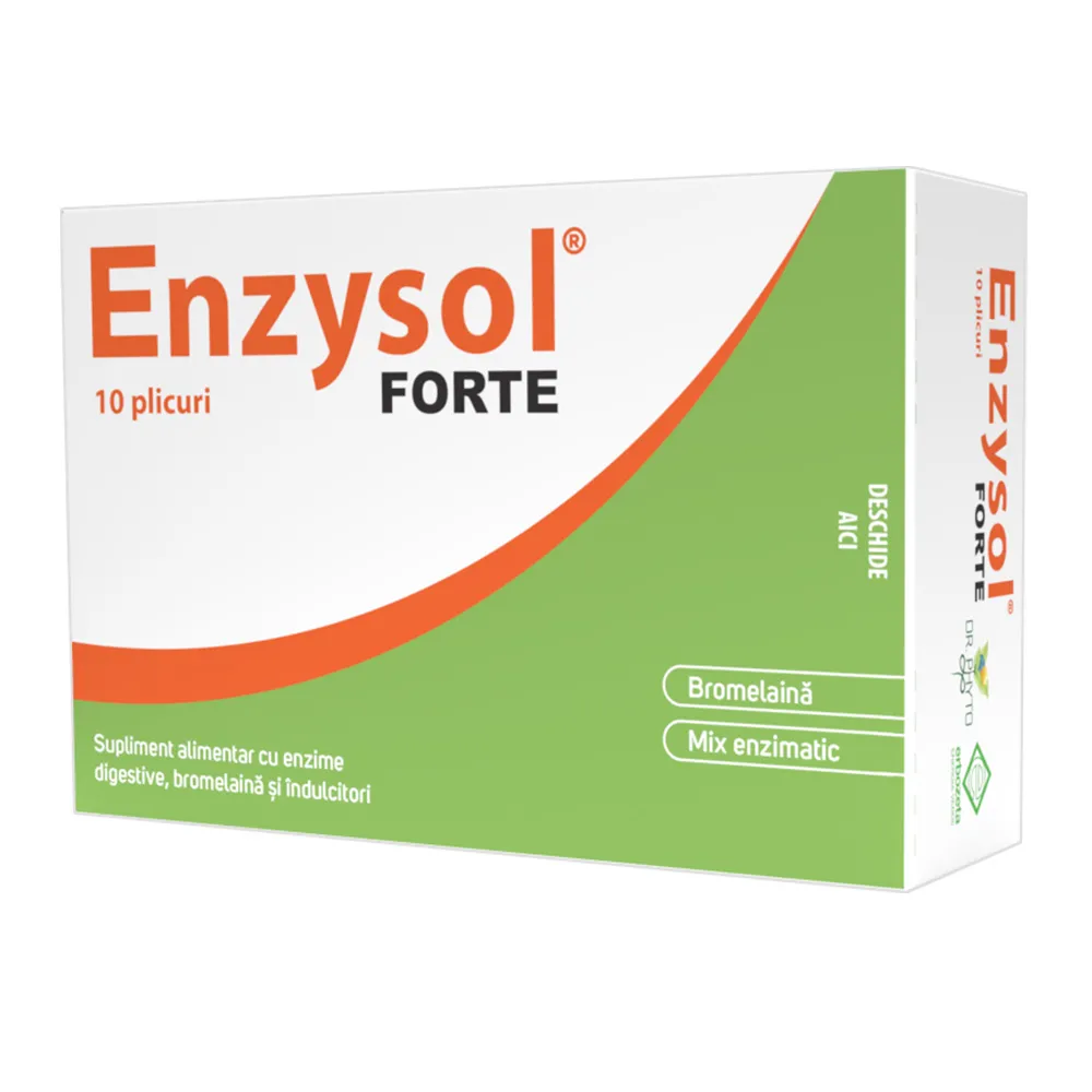 Supliment alimentar cu enzime digestive si bromelaina Enzysol Forte, 10 plicuri, Dr. Phyto