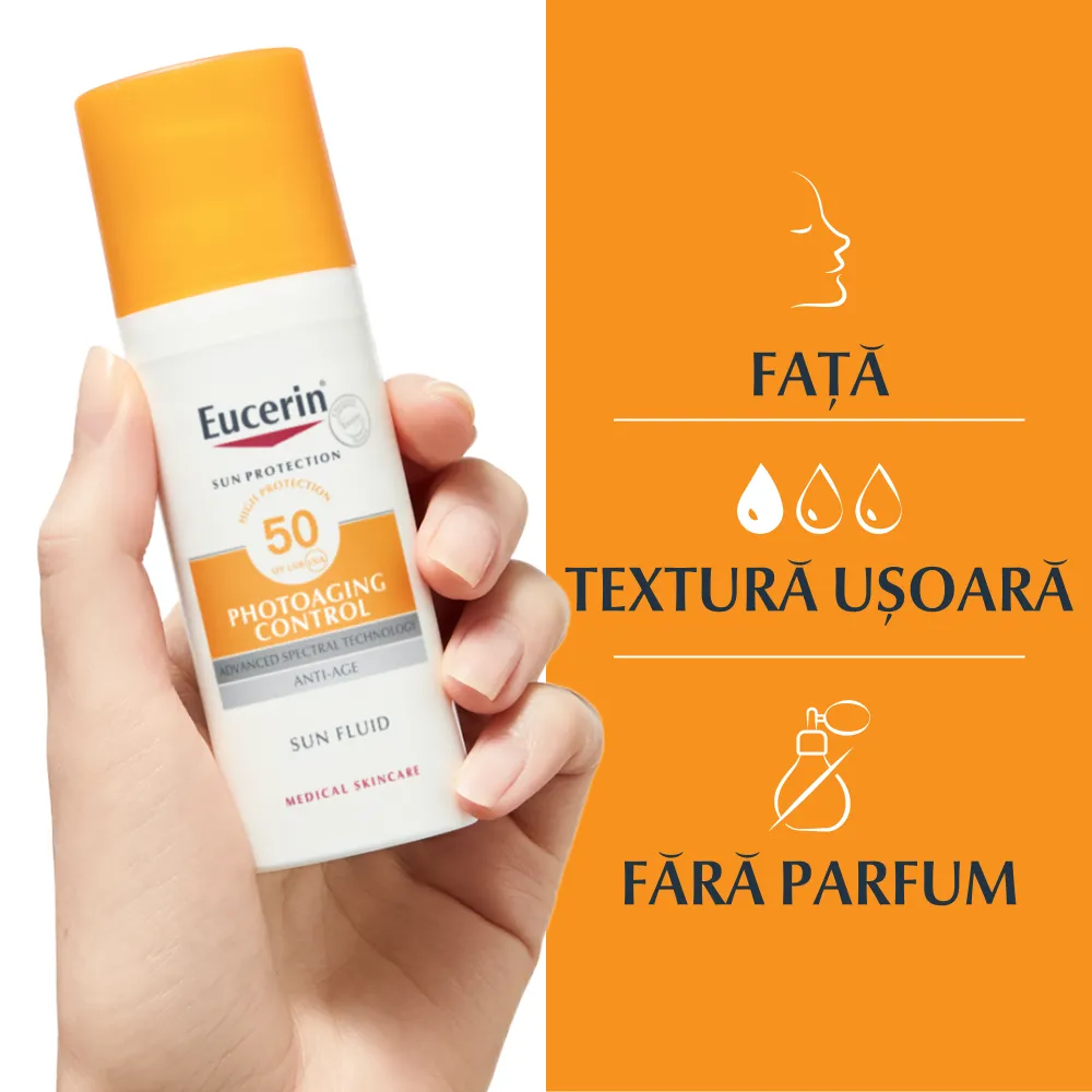 Protectie solara Sun Face Fluid Photoaging Control SPF50+, 50ml, Eucerin