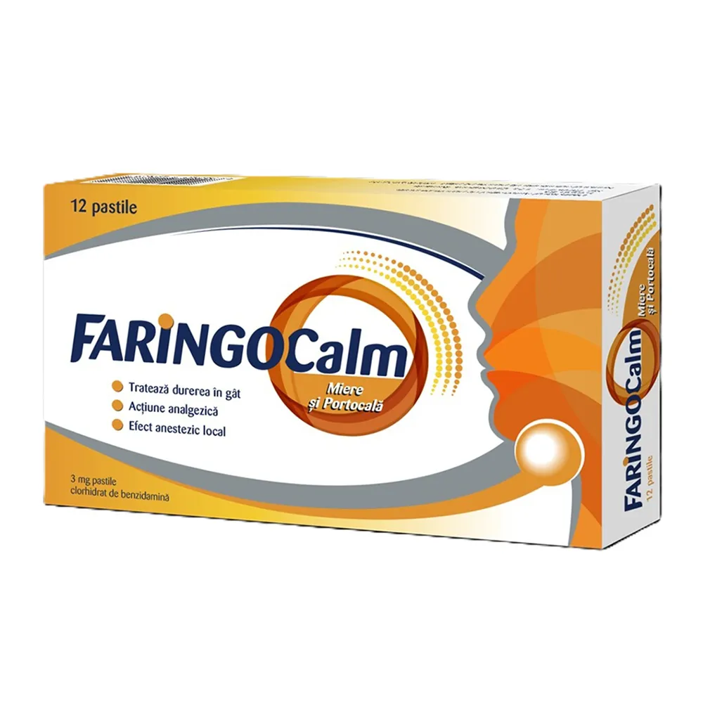 Faringocalm miere si portocala, 3 mg, 12 pastile, Terapia
