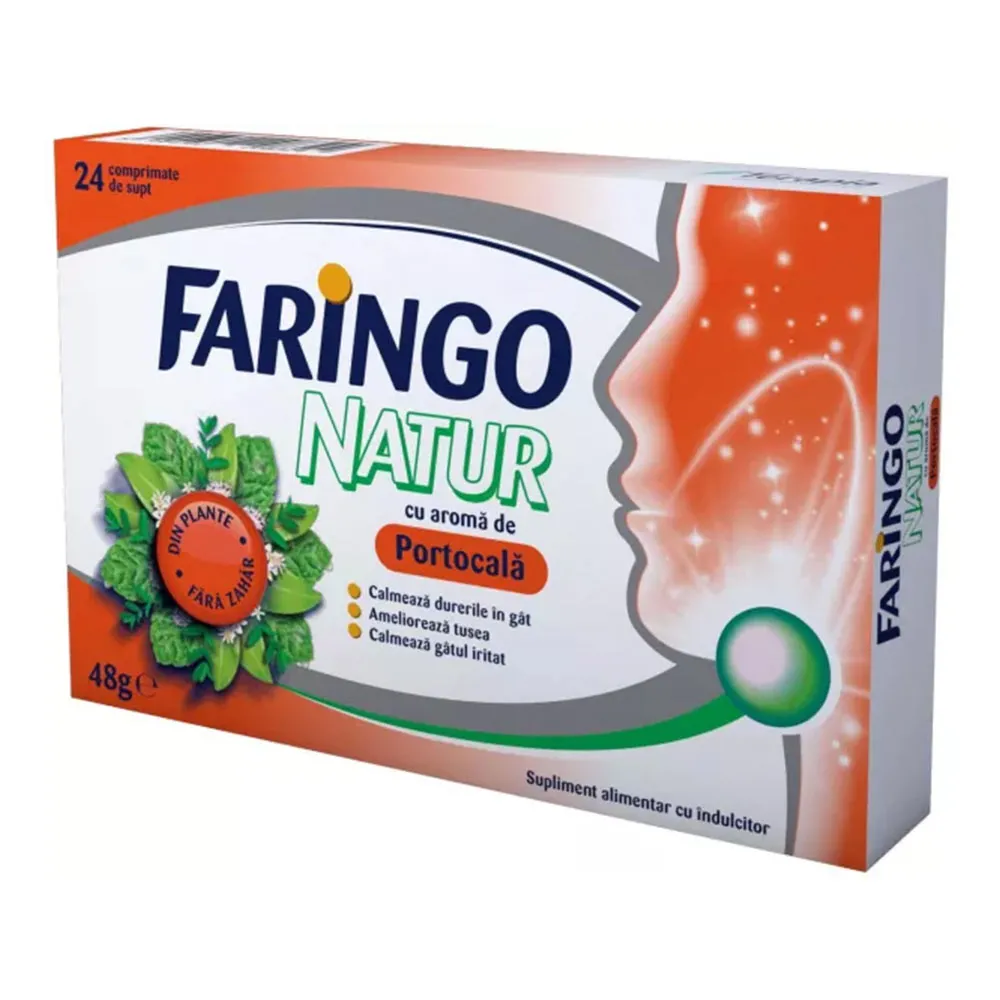 Faringo natur Aroma Portocala fara Zahar, 24 de comprimate de supt