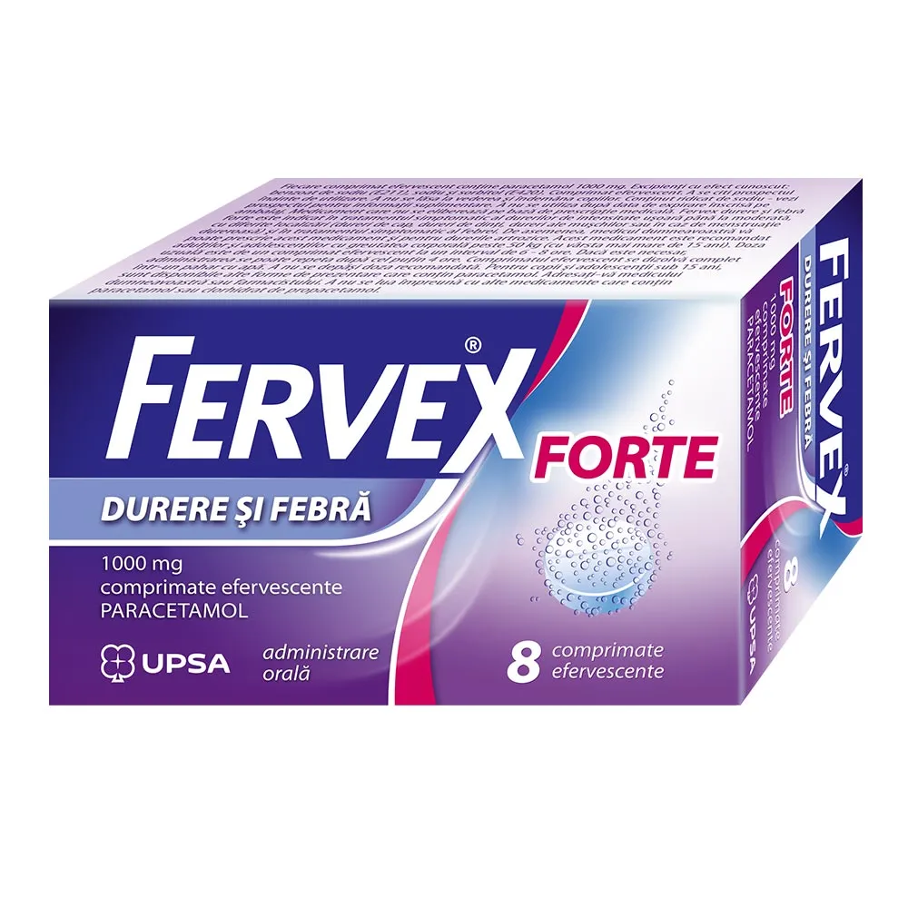 Fervex Durere si Febra Forte 1000mg, 8 comprimate efervescente, Upsa