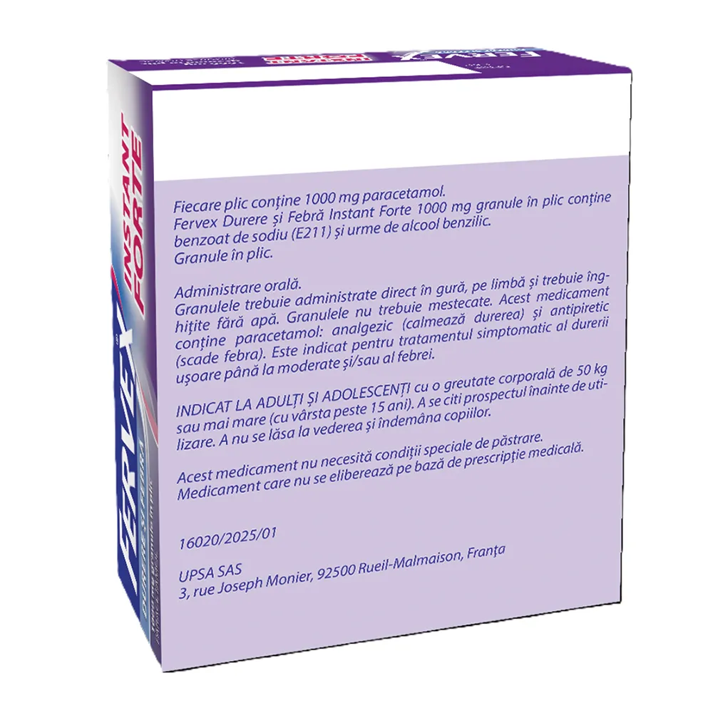 Fervex durere si febra Instant Forte, 1000 mg, 8 plicuri, Upsa
