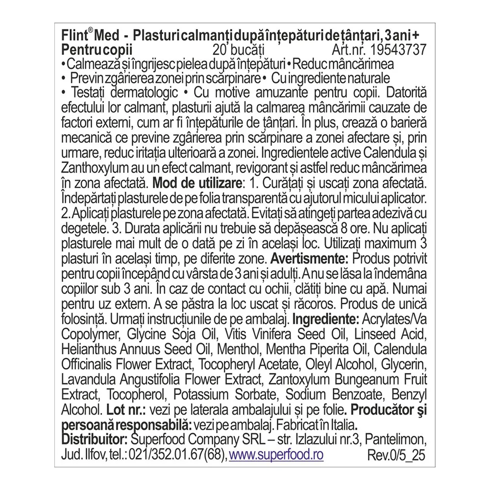 Plasturi Calmanti dupa Intepatura de Tantari +3ani, 20 buc, Flint Med