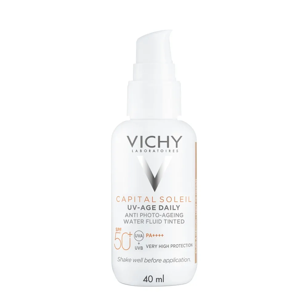 Fluid colorat SPF50+ cu actiune impotriva foto-imbatranirii tenului, nuanta deschisa-medie, Vichy