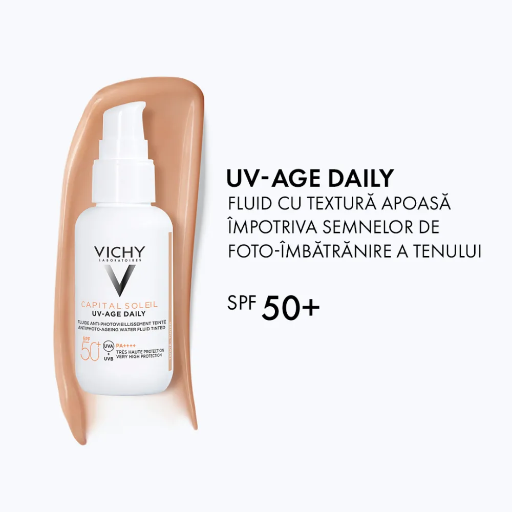 Fluid colorat SPF50+ cu actiune impotriva foto-imbatranirii tenului, nuanta deschisa-medie, Vichy