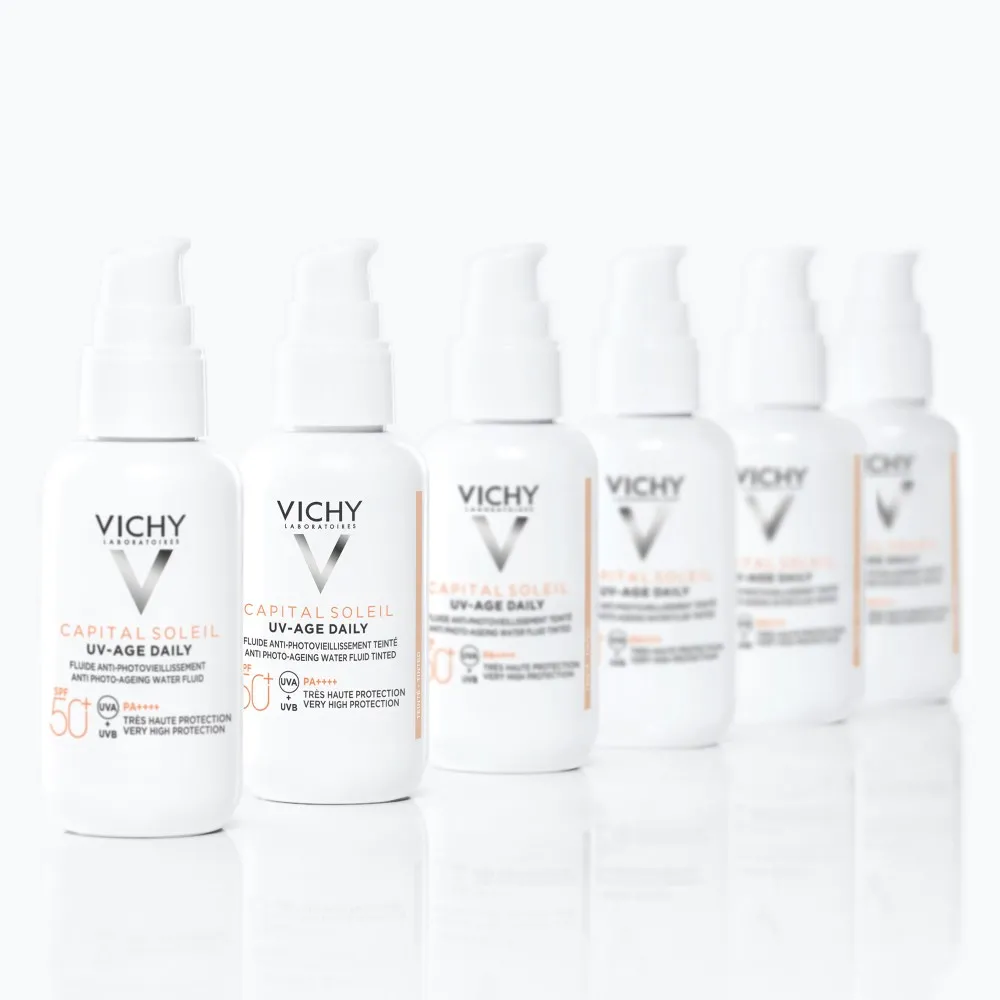 Fluid colorat SPF50+ cu actiune impotriva foto-imbatranirii tenului, nuanta deschisa-medie, Vichy