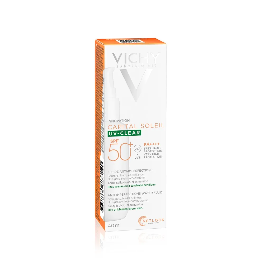 Fluid cu protectie solara SPF 50+ pentru fata, cu acid salicilic si niacinamida, ten gras cu tendinta acneica, 40 ml, Vichy