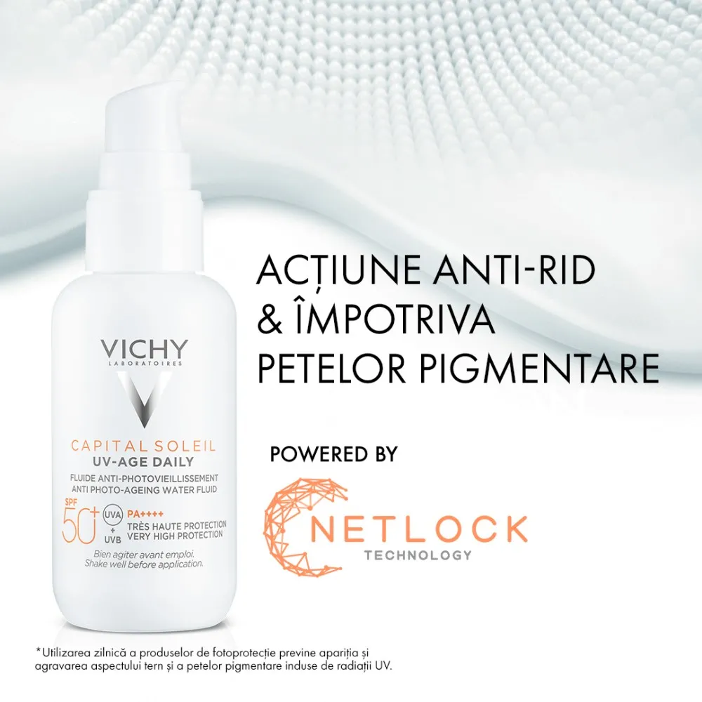 Fluid pentru protectie solara cu actiune impotriva foto-imbatranirii tenului SPF50+ Capital Soleil, 40 ml, Vichy