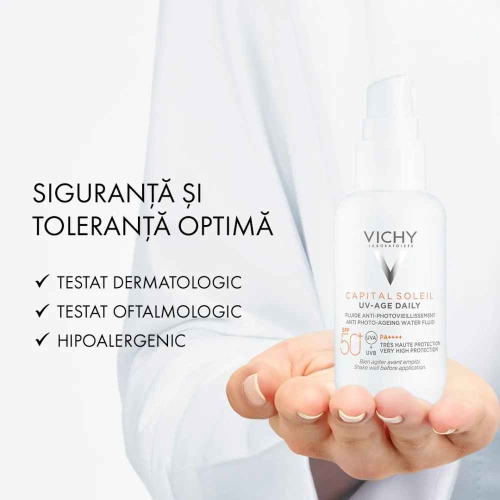 Fluid pentru protectie solara cu actiune impotriva foto-imbatranirii tenului SPF50+ Capital Soleil, 40 ml, Vichy