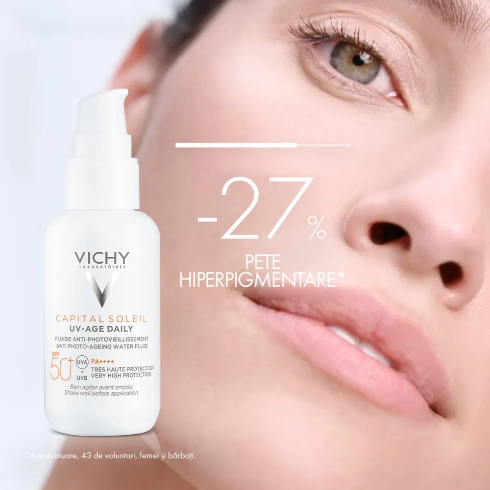 Fluid pentru protectie solara cu actiune impotriva foto-imbatranirii tenului SPF50+ Capital Soleil, 40 ml, Vichy