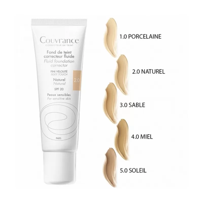 Fond de ten fluid corector cu SPF 20 Couvrance, Miel 4.0, 30 ml, Avene