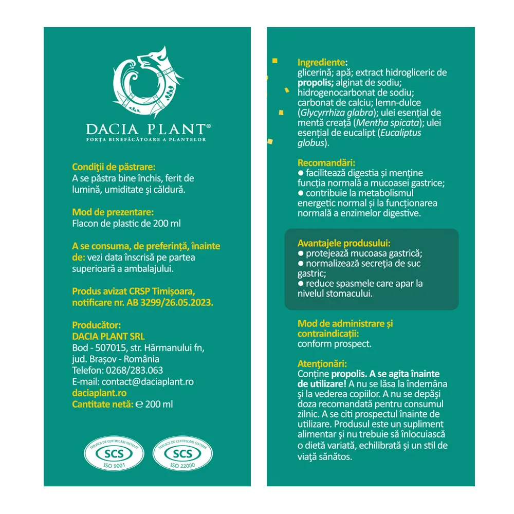 Suspensie orala Gastrogal, 200 ml, Dacia Plant