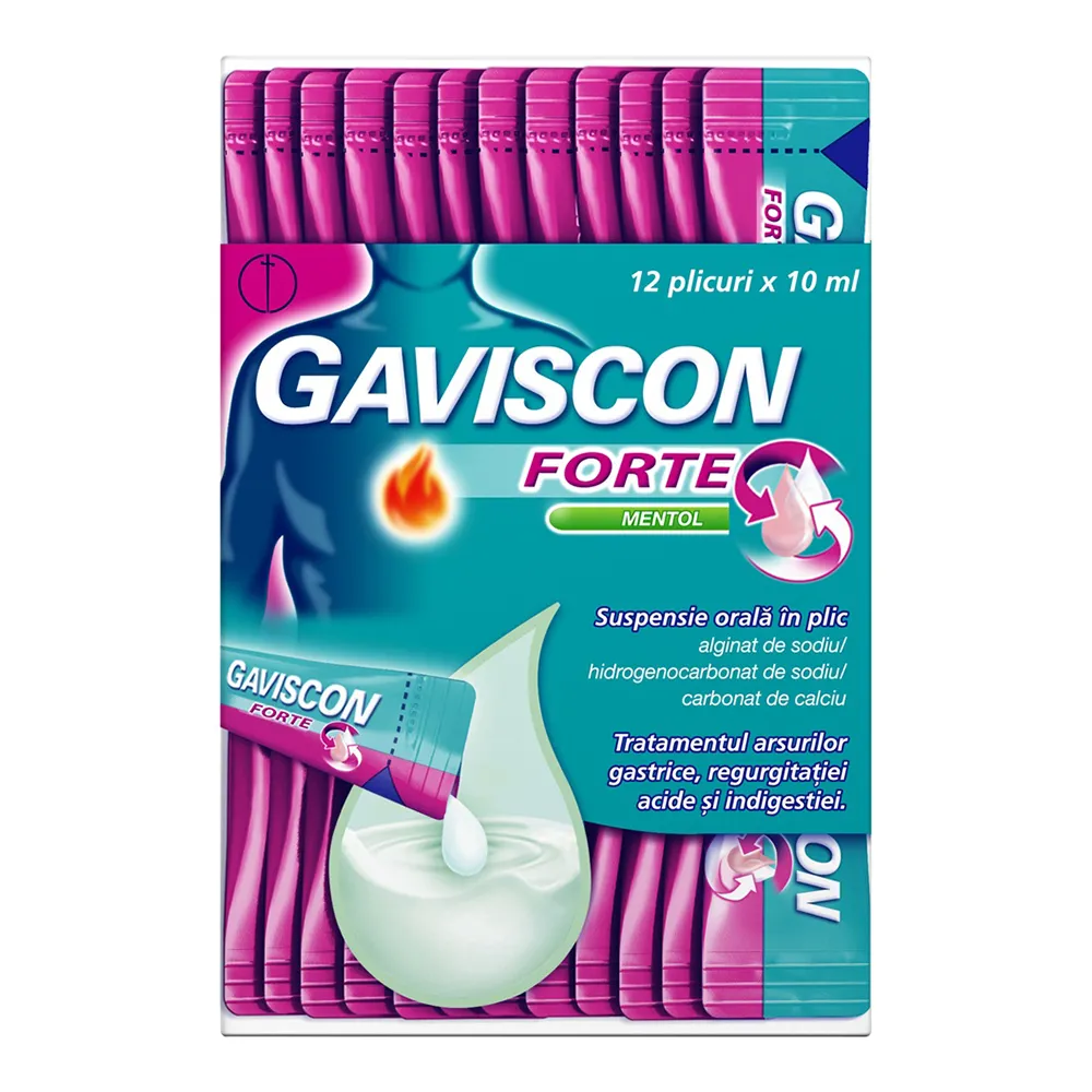 Gaviscon Forte Mentol suspensie orala in plic, 12 plicuri x 10 ml, Reckitt Benckiser