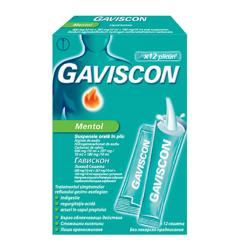 Gaviscon Mentol suspensie orala, 12 plicuri, Reckitt Benckiser Healthcare