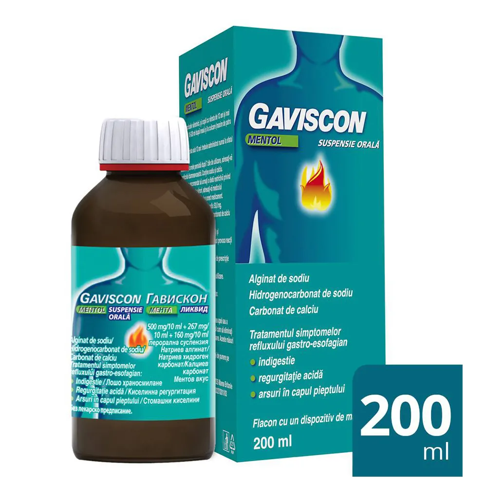Gaviscon Mentol suspensie orala, 200 ml, Reckitt Benckiser Healthcare