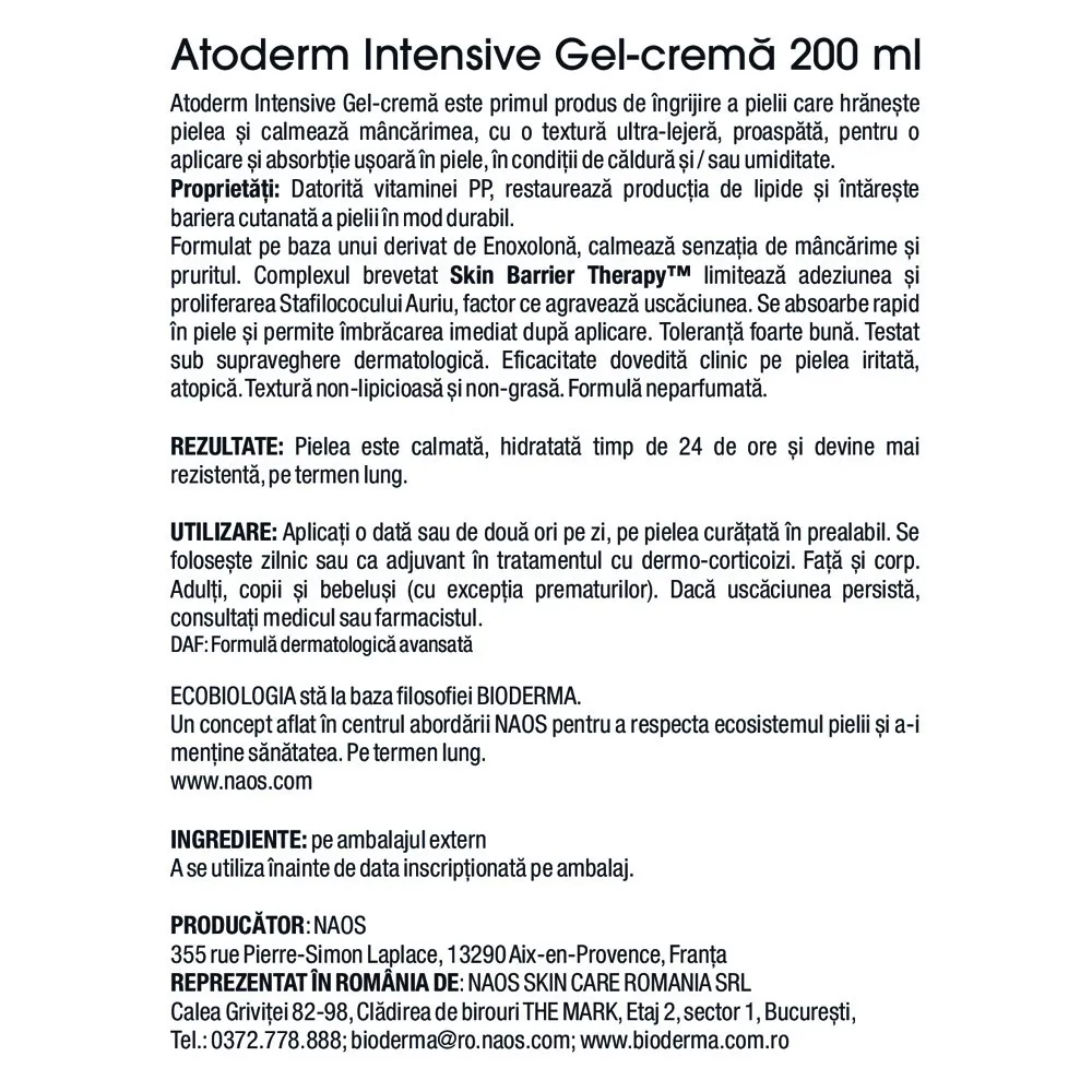 Gel-crema Atoderm Intensive, 200ml, Bioderma