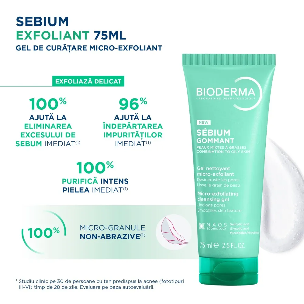 Gel Exfoliant Sebium, 75ml, Bioderma