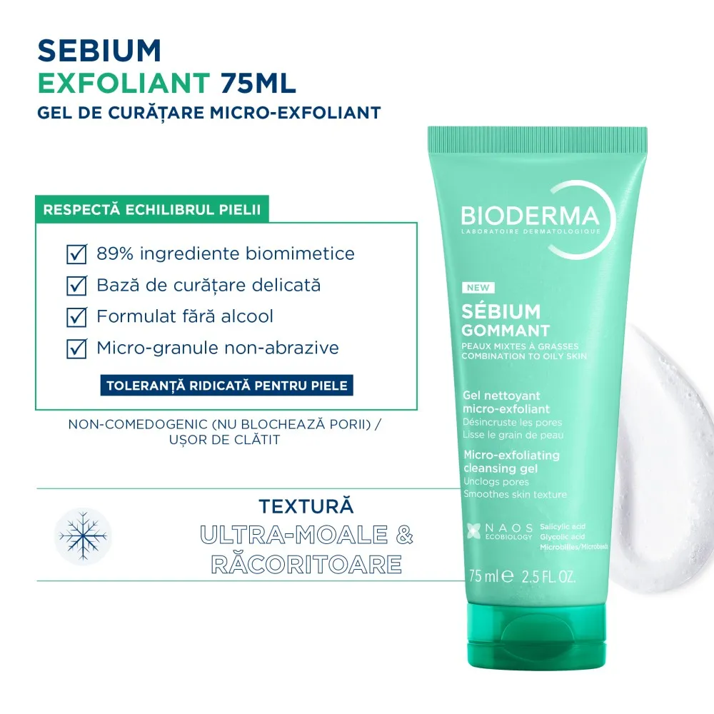 Gel Exfoliant Sebium, 75ml, Bioderma