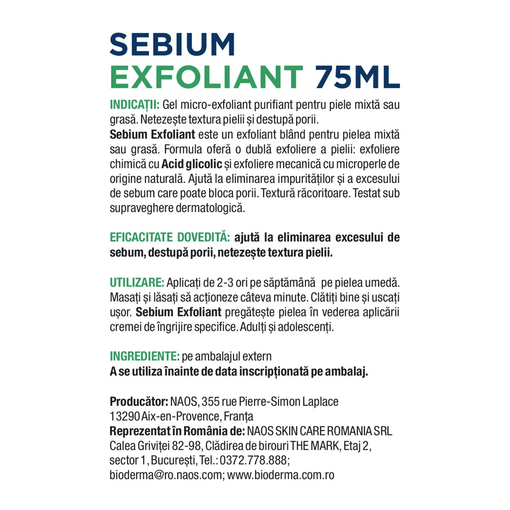 Gel Exfoliant Sebium, 75ml, Bioderma