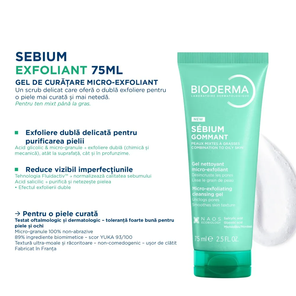Gel Exfoliant Sebium, 75ml, Bioderma