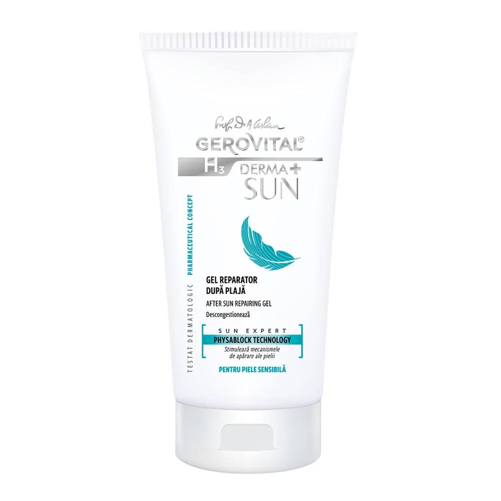 Gel reparator dupa plaja H3 Derma+ Sun, 150 ml, Gerovital