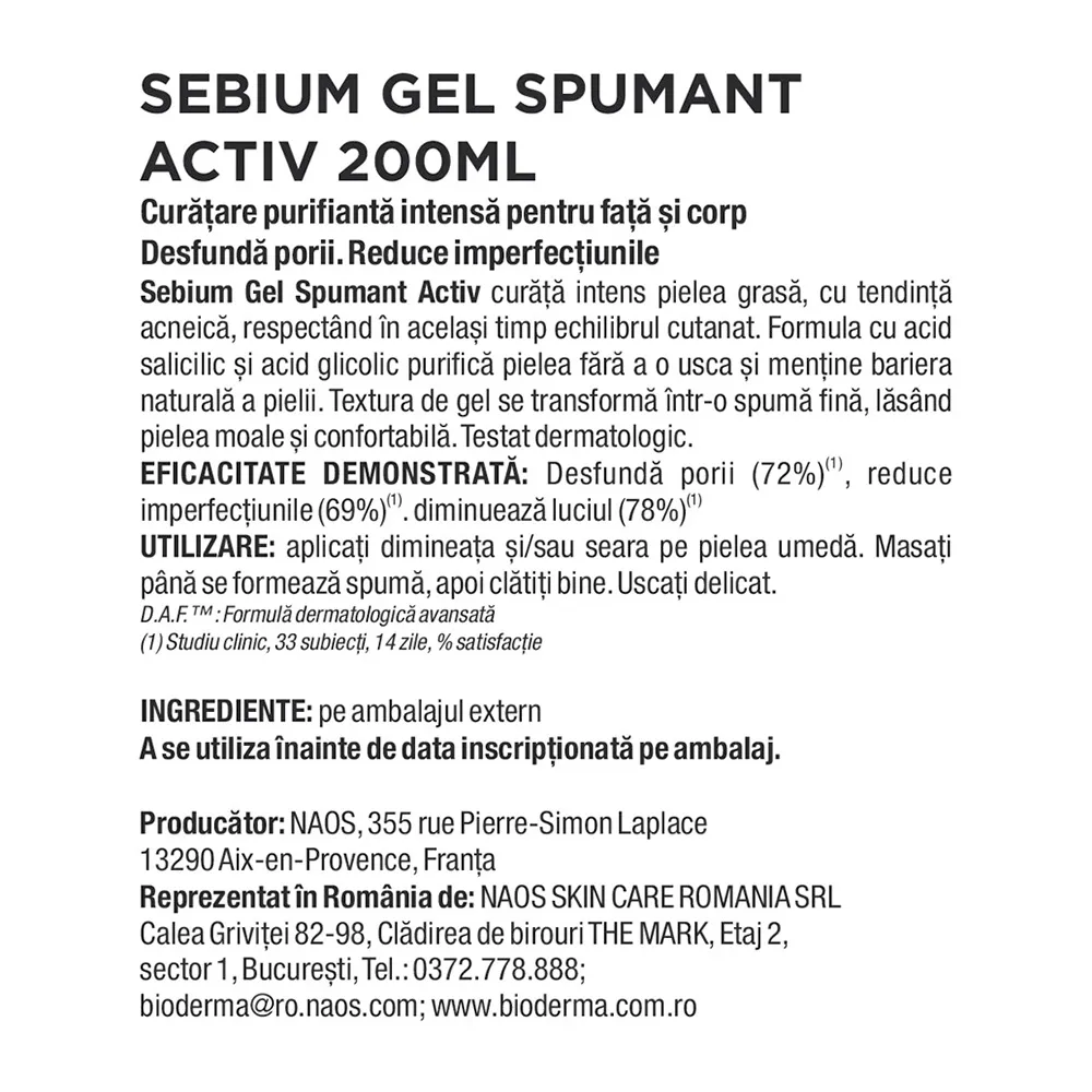Gel spumant activ Sebium, 200ml, Bioderma