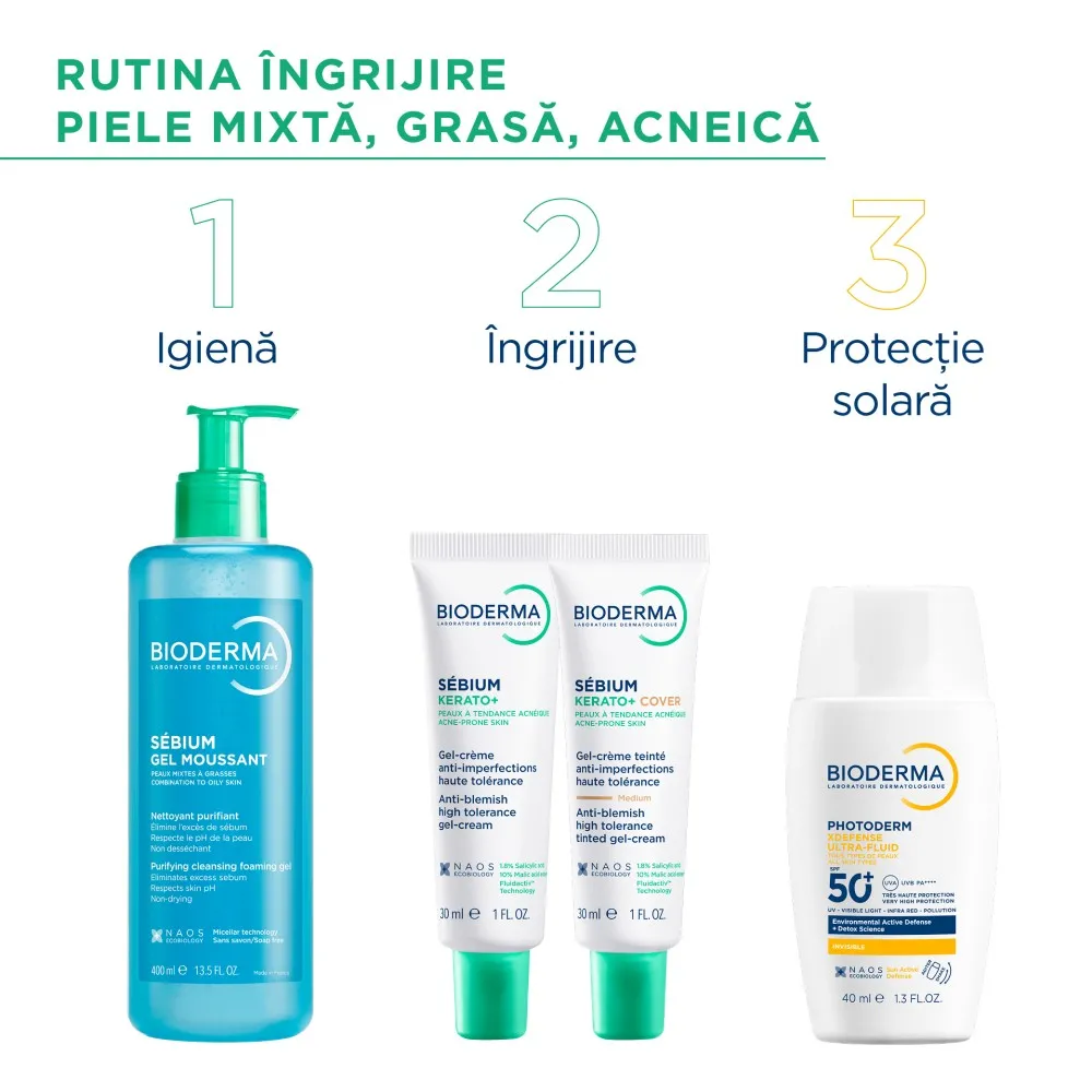 Gel Spumant de curatare purifiant pentru piele mixta si grasa Sebium, 400ml, Bioderma