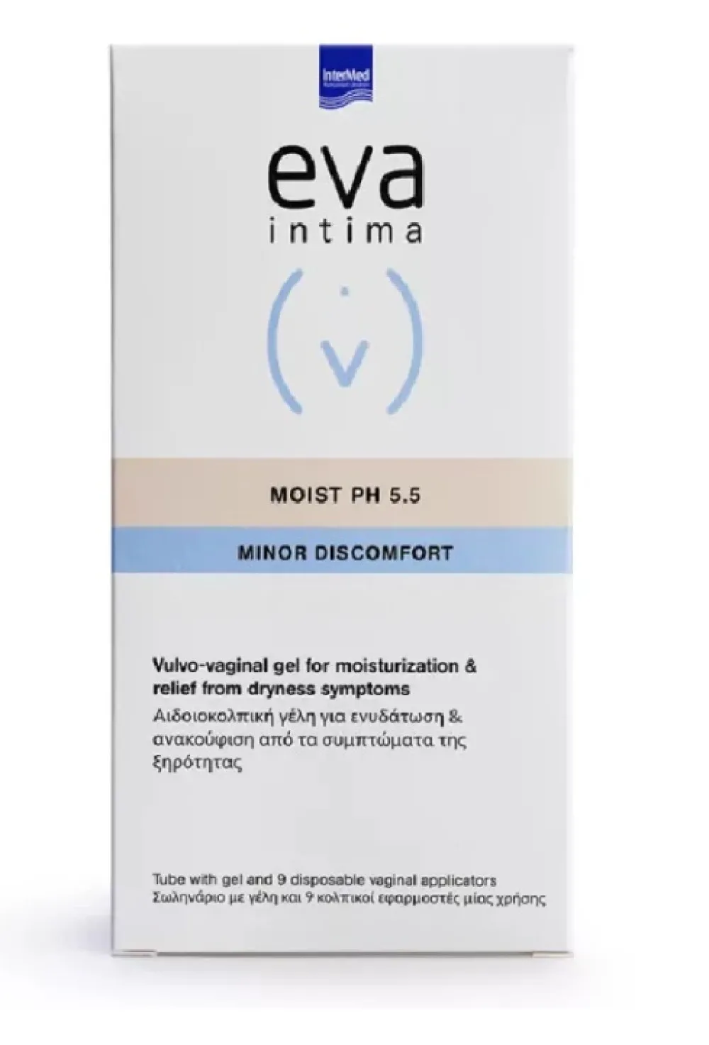 Gel vulvo-vaginal pentru hidratare si ameliorarea simptomelor de uscaciune Eva Intima Moist pH 5.5, 9 aplicatoare vaginale, Intermed