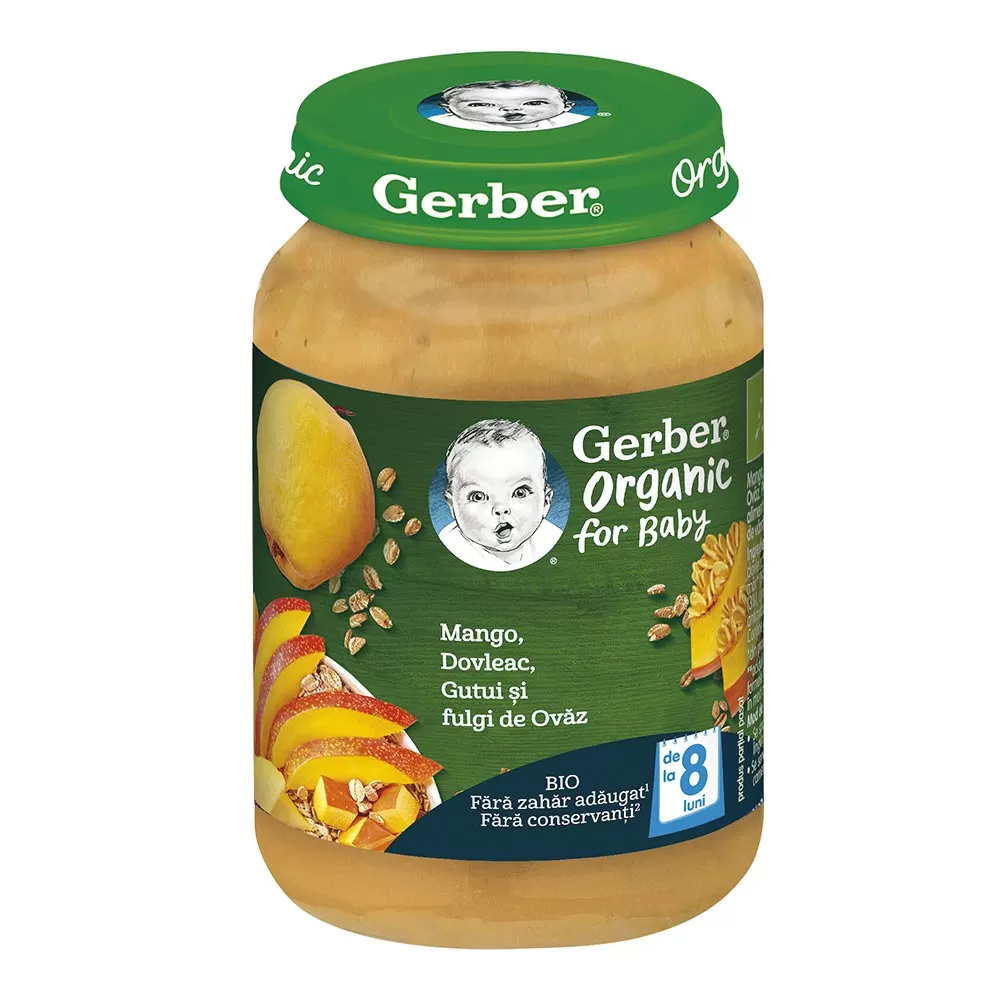 Mango cu dovleac si gutuie cu ovaz + 8 luni, 190g, Gerber