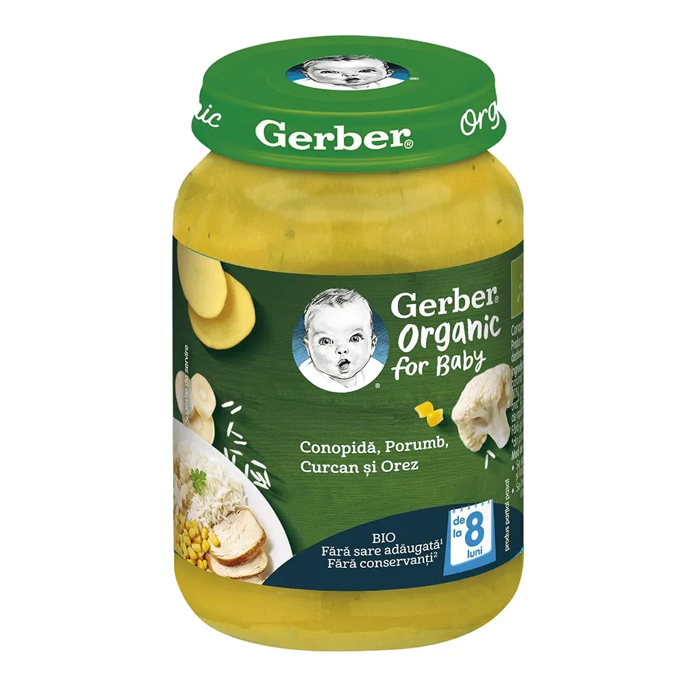 Legume cu porumb, curcan si orez +8 luni, 190g, Gerber