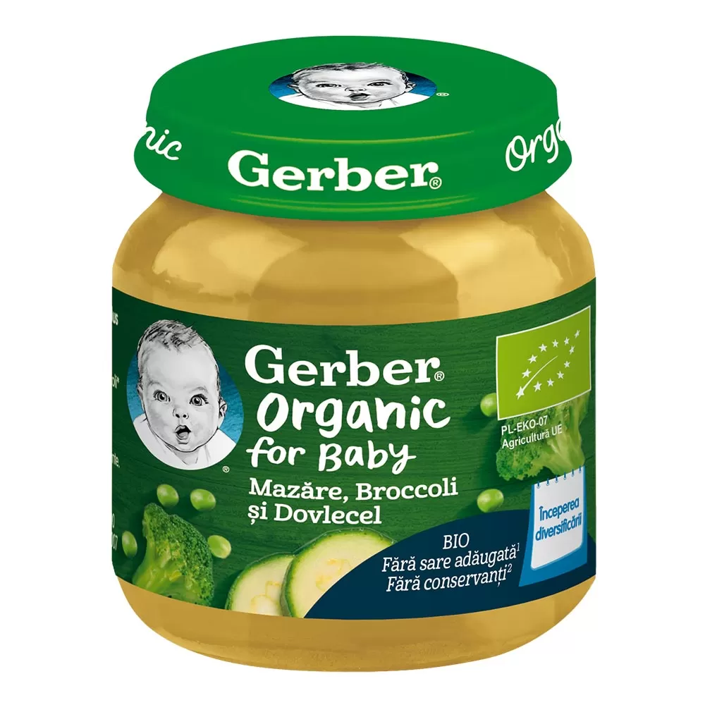 Mazare cu brocoli si dovlecel +4 luni, 125g, Gerber