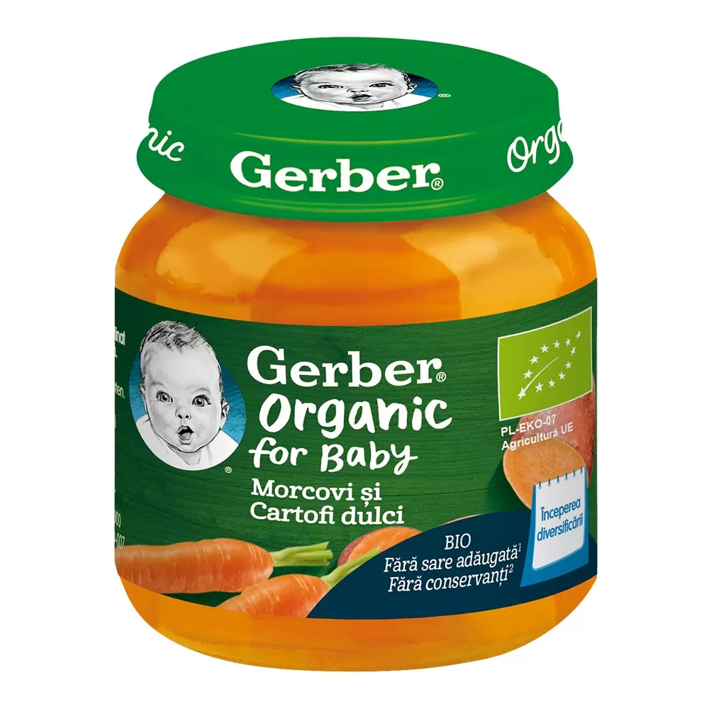 Morcovi si cartofi dulci +4 luni, 125g, Gerber