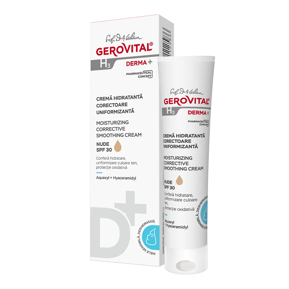Crema hidratanta corectoare uniformizanta H3 Derma+, 30 ml, Gerovital