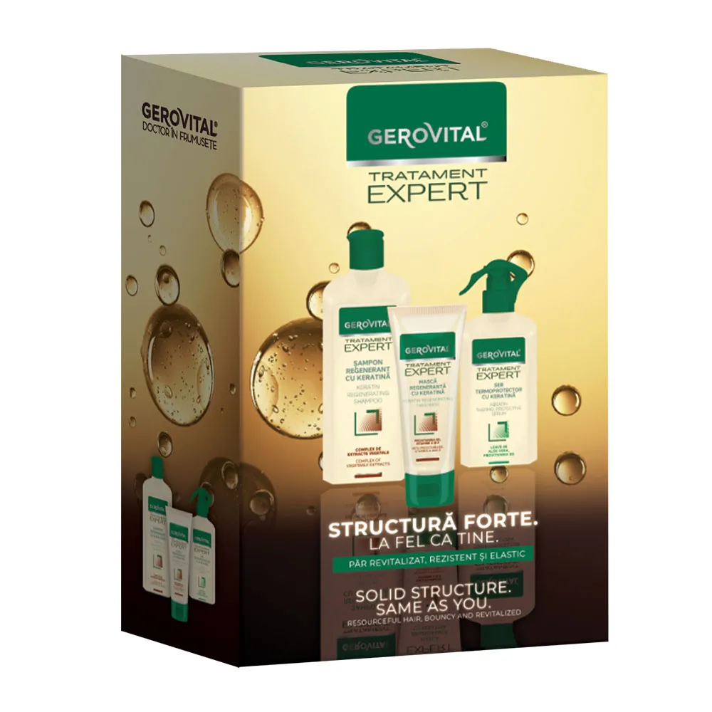 Pachet Tratament Expert Caseta (Sampon x 250ml +Masca x 150ml +Ser Termoprotector x 150ml), Gerovital