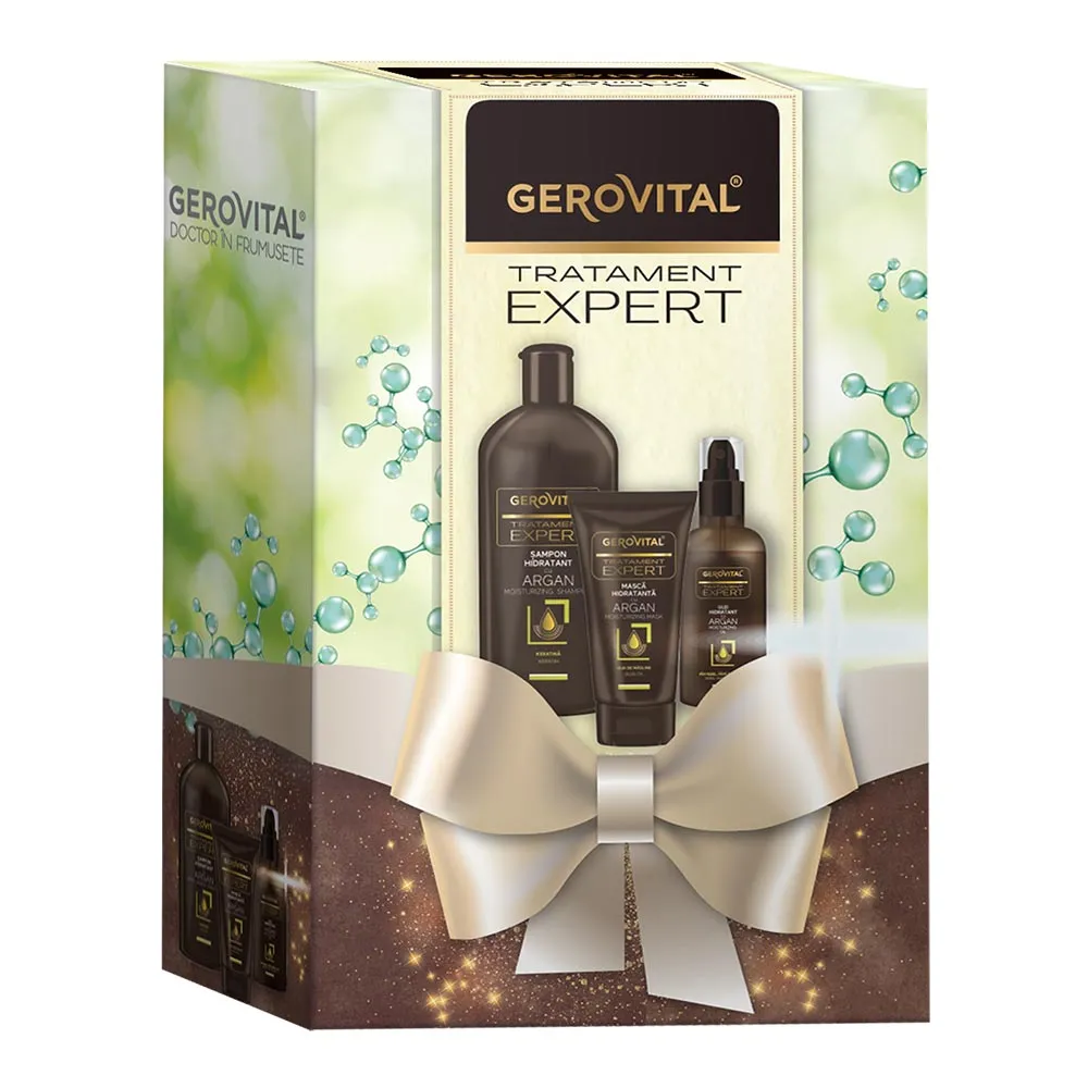 Set Tratament Expert Sampon Argan, 250ml + Masca, 150ml + Ulei Hidratant, 100ml, Gerovital
