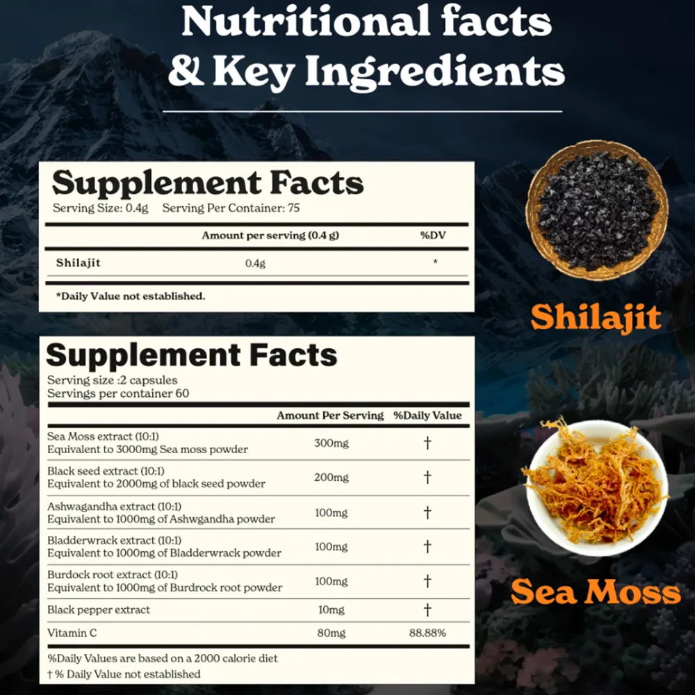 BetterAlt Shilajit Sea Moss cu Alge Marine, Ashwagandha si Tongkat, 120 capsule, GNC