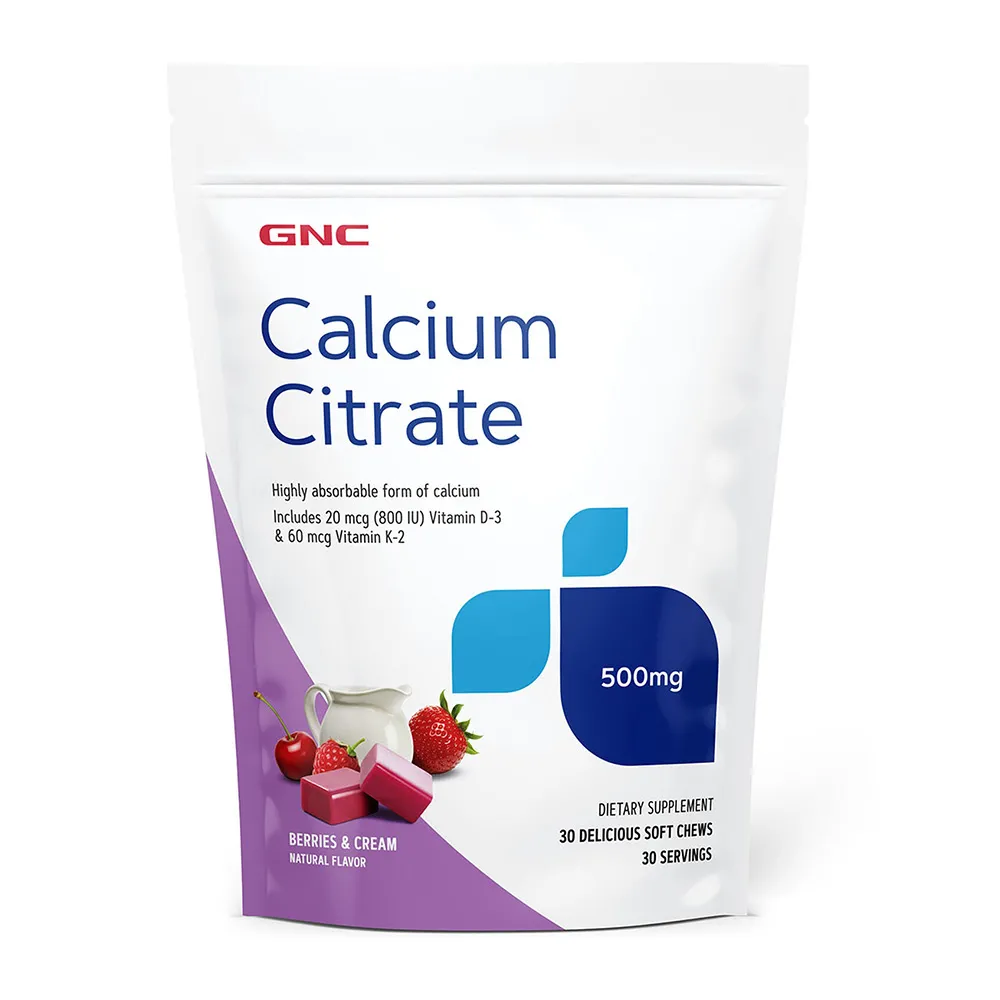 Calciu Citrat Caramele cu Aroma Naturala de Fructe de Padure si Frisca, 30 Caramele, GNC