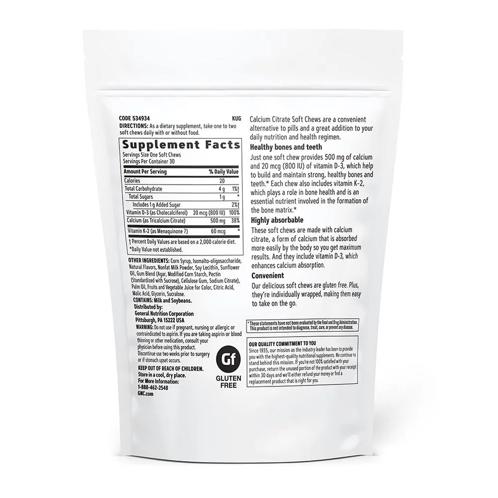 Calciu Citrat Caramele cu Aroma Naturala de Fructe de Padure si Frisca, 30 Caramele, GNC