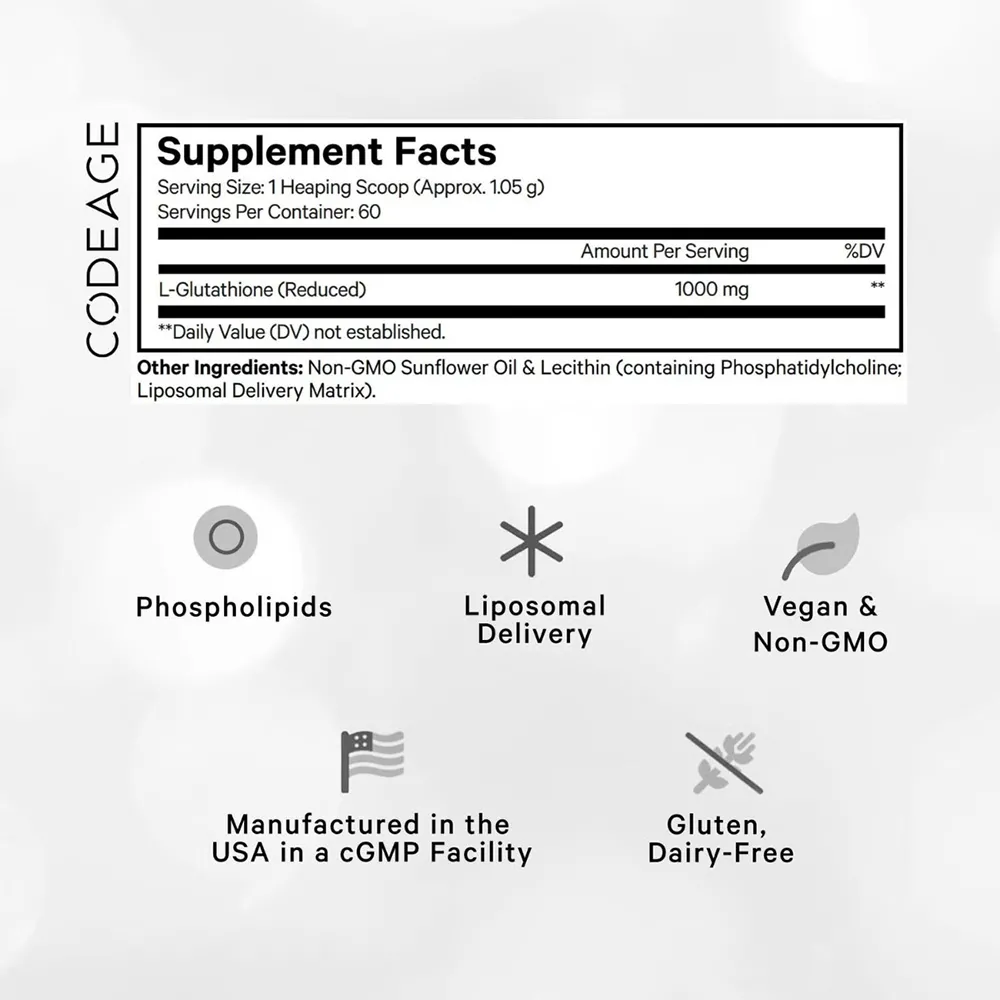 CodeAge Liposomal Glutathione, Glutation Lipozomal Pudra 1000 mg, 63g, GNC