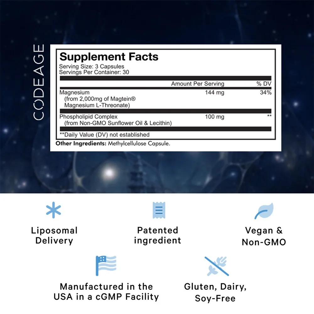 Magneziu L-Treonat Liposomal cu Fosfolipide - Formula Avansata pentru Absorbtie Superioara, 90 capsule, GNC