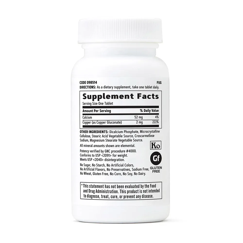 Copper 2 mg, Cupru, 100 tb, GNC