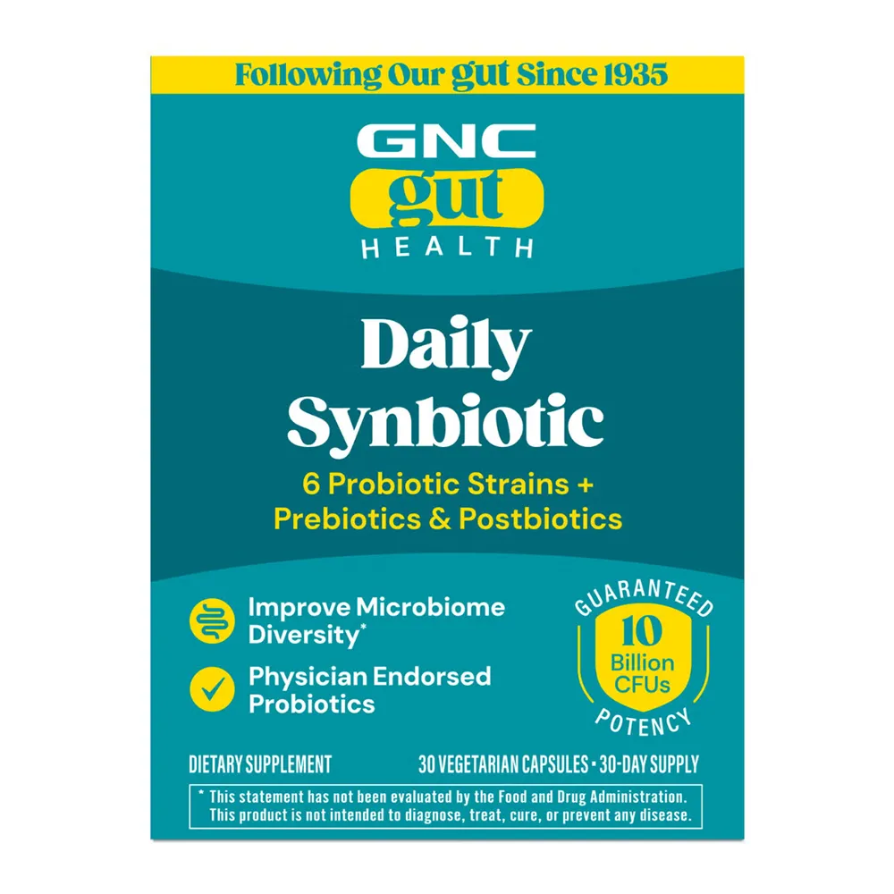 Daily Synbiotic 10 miliarde UFC culturi vii, pentru digestie si microbiom cu probiotice si prebiotice, 30 capsule, GNC Gut Health