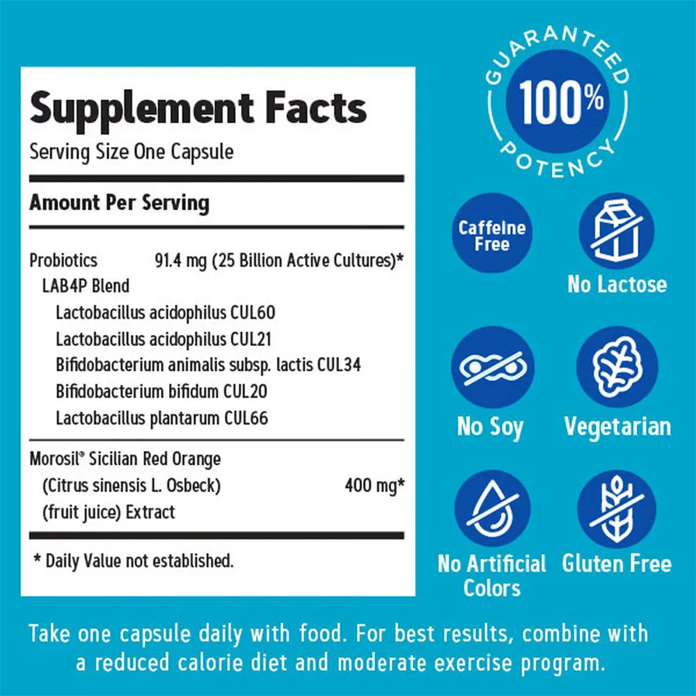 Total Lean® Weight Loss Probiotic, Probiotic LAB4® Studiat Clinic, 25 Miliarde UFC Culturi Vii pentru Controlul Greutatii, 30 capsule, GNC
