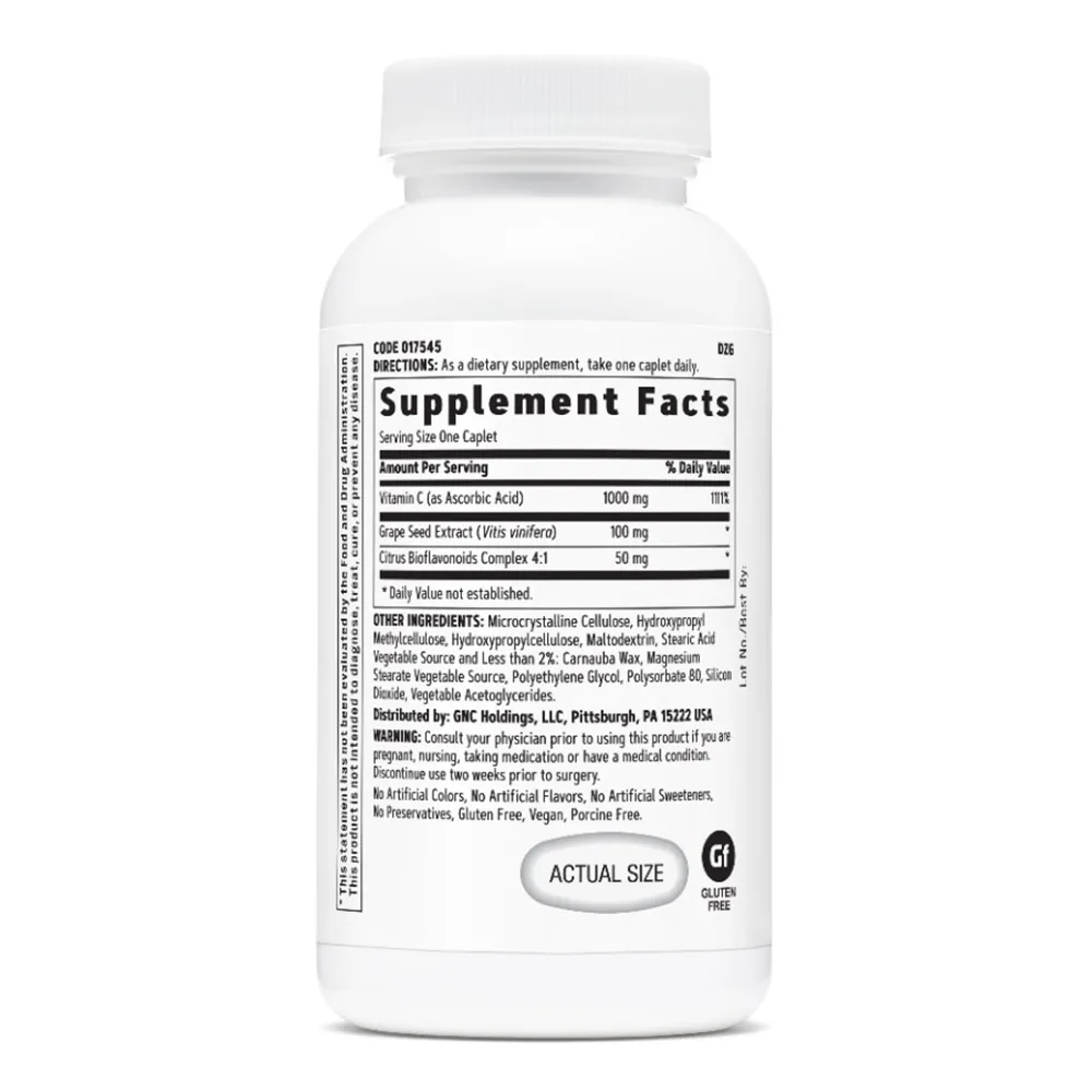 GNC Vitamin C + Grape Seed, Vitamina C 1000 Mg cu Bioflavonoide si Extract din Seminte de Struguri cu Eliberare Prelungita, 30 tablete, GNC