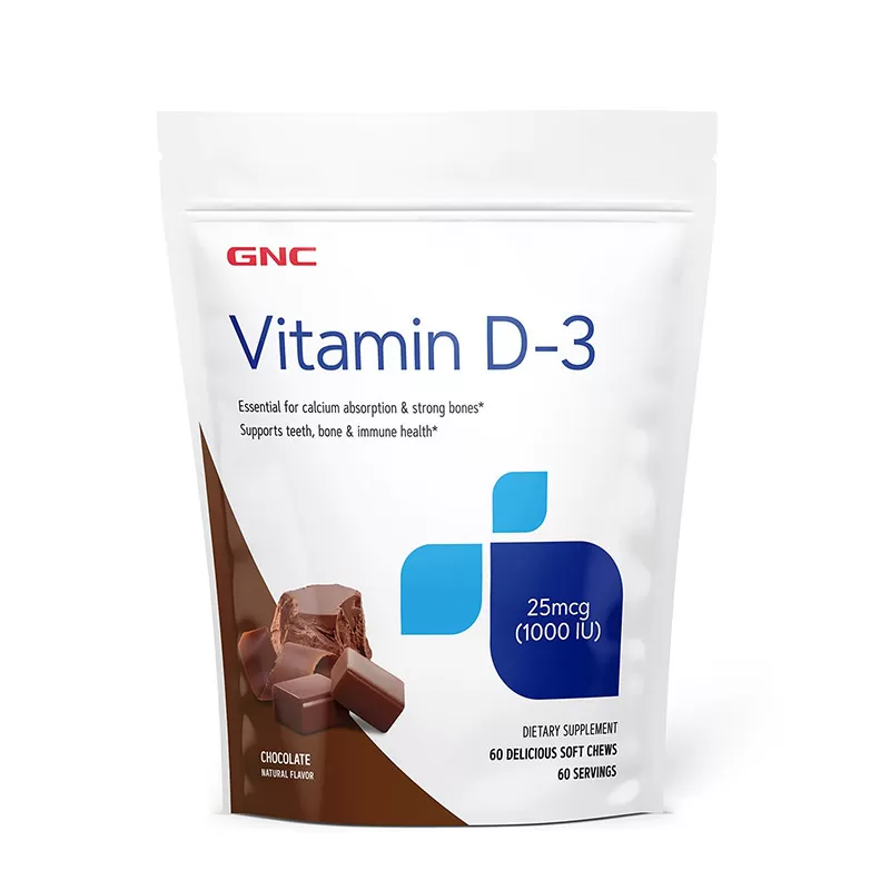 GNC Vitamina D3 25 mcg 1000IU Chocolate Soft Chews - tablete masticabile x 60