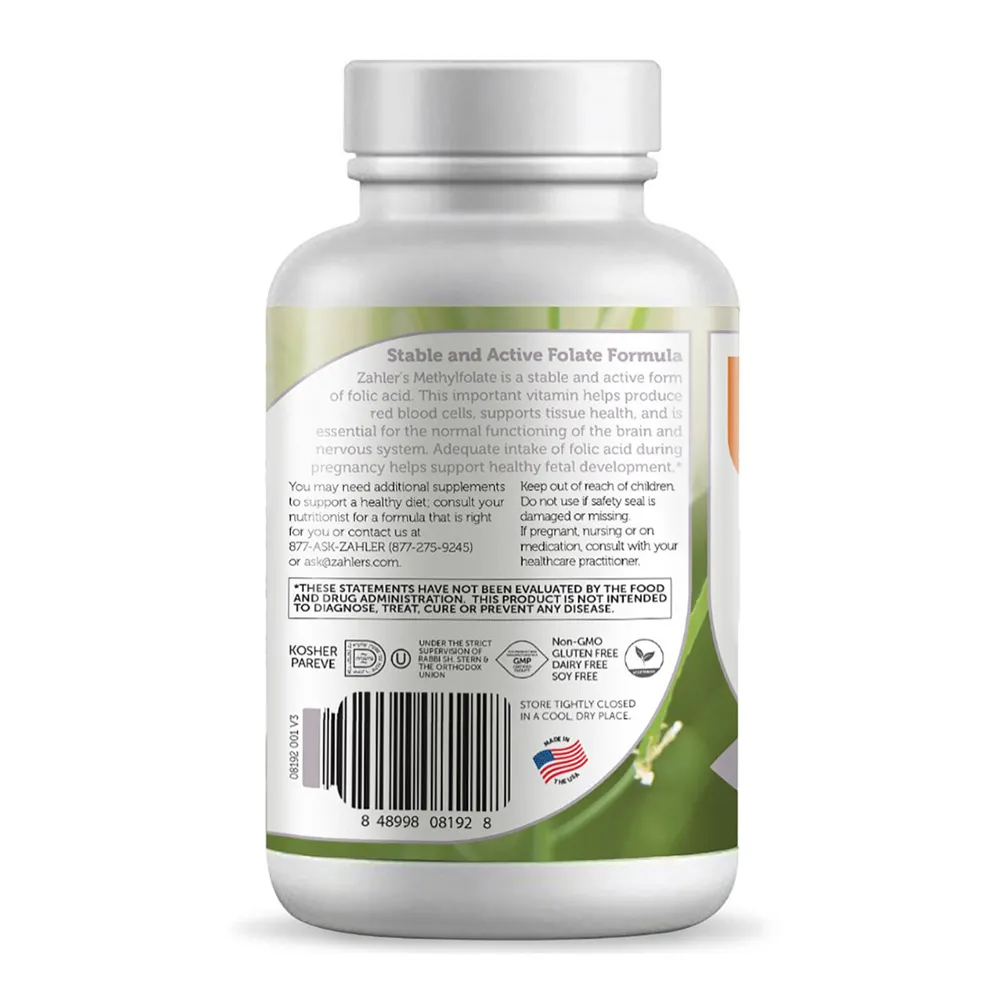 Forma Stabila si Activa de Acid Folic Metilfola Zahler Methylfolate, 60 capsule, GNC
