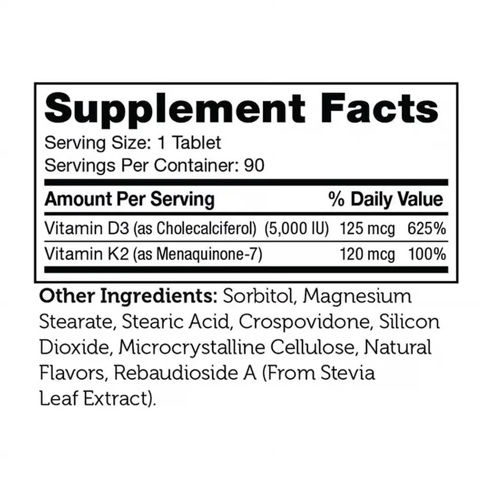 Vitamina D3+K2 Masticabila Zahler, 90 tablete masticabile, GNC