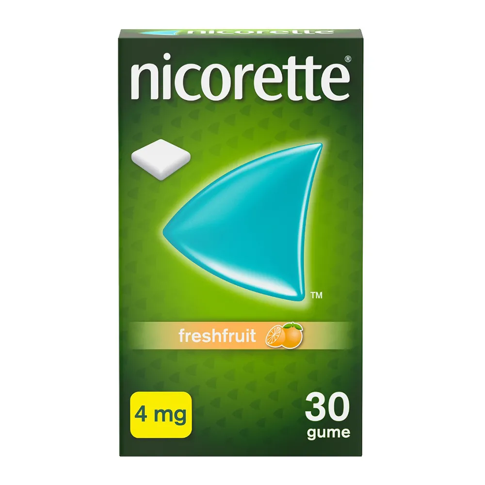 Guma medicamentoasa cu nicotina si aroma de portocale, 4 mg, 30 bucati, Nicorette