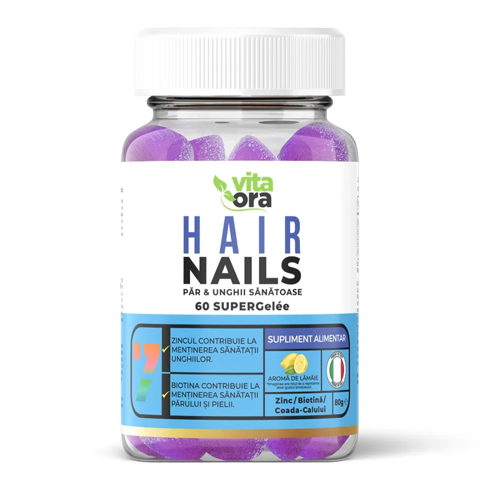 Jeleuri cu aroma de lamaie pentru par si unghii Hair and Nails, 60 bucati, Vita Ora