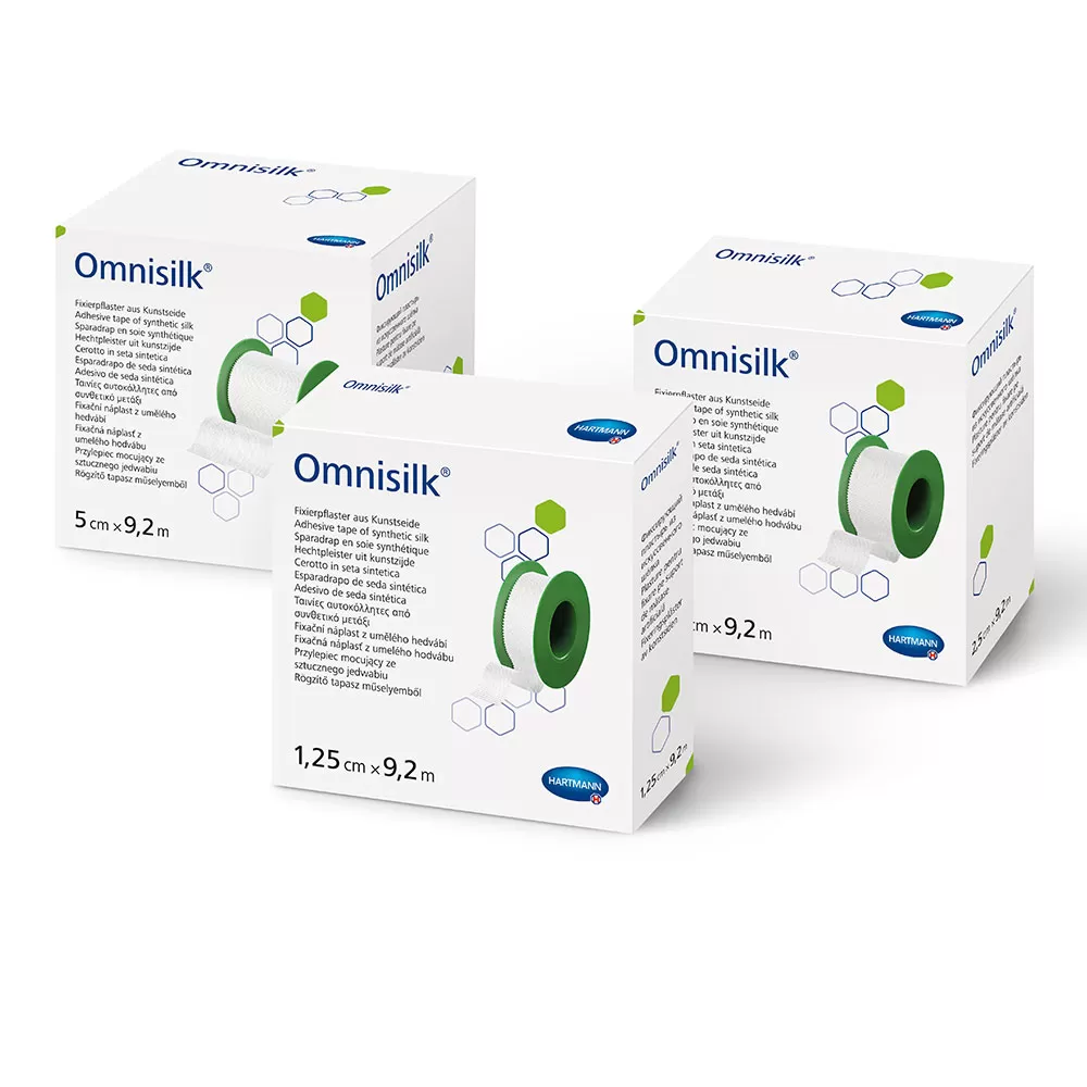 Plasture hipoalergen pe suport de matase cu margini zimtate, 5cm x 9.2m, Omnisilk